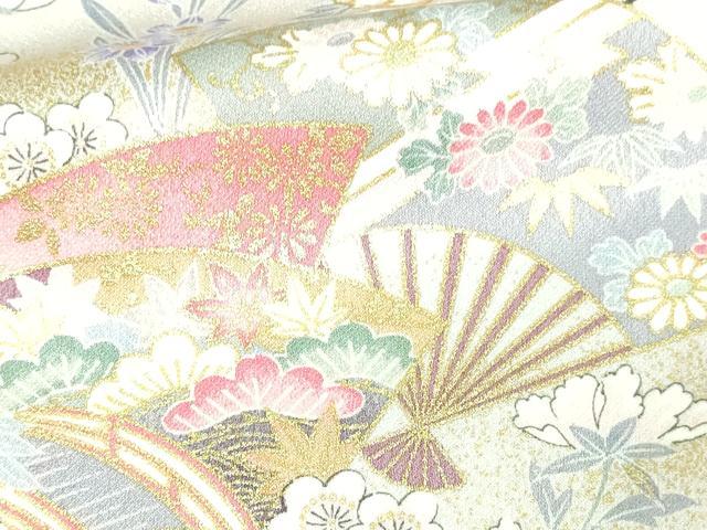平和屋着物▽上質な小紋　単衣　扇面草花文　暈し染め　金彩　正絹　逸品　DAAV9623sf