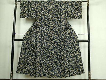平和屋着物▽上質な小紋 単衣 紬地 扇面草花文 正絹 逸品 DAAV9625sf