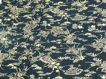 平和屋着物▽上質な小紋 単衣 紬地 扇面草花文 正絹 逸品 DAAV9625sf