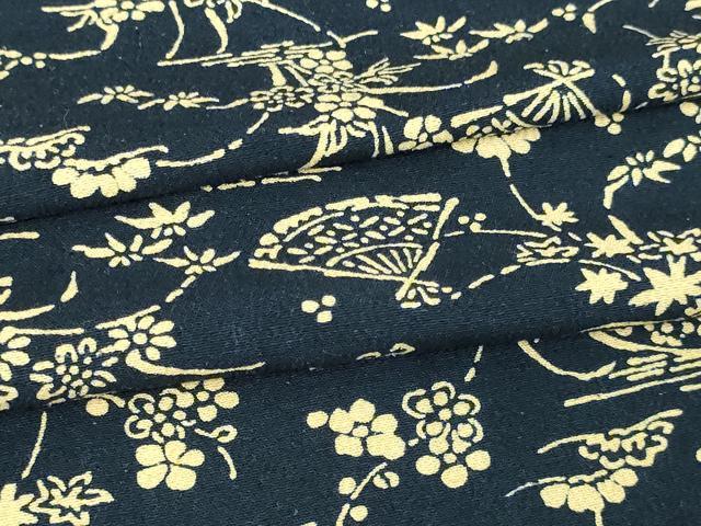 平和屋着物▽上質な小紋 単衣 紬地 扇面草花文 正絹 逸品 DAAV9625sf