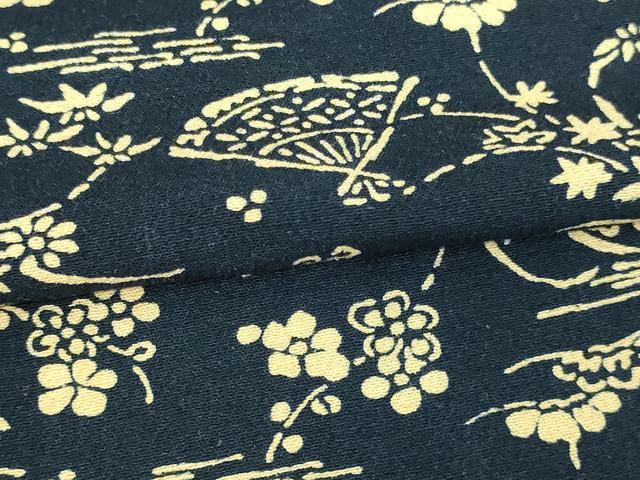 平和屋着物▽上質な小紋 単衣 紬地 扇面草花文 正絹 逸品 DAAV9625sf