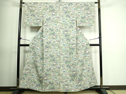平和屋着物▽小千谷紬 単衣 重ね山花文 正絹 逸品 DAAV9628sf