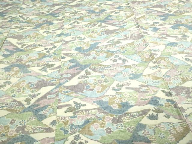 平和屋着物▽小千谷紬 単衣 重ね山花文 正絹 逸品 DAAV9628sf