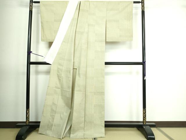 平和屋着物▽上質な紬 単衣 横段文 正絹 逸品 DAAV9631sf