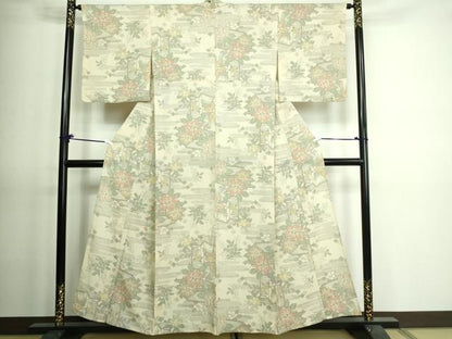 平和屋着物▽本塩沢 単衣 草花文 正絹 逸品 DAAV9633sf