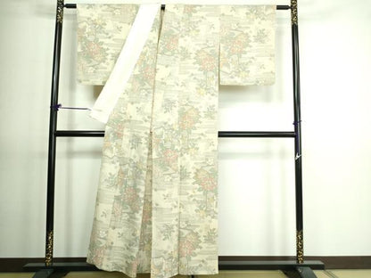 平和屋着物▽本塩沢 単衣 草花文 正絹 逸品 DAAV9633sf