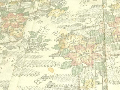 平和屋着物▽本塩沢 単衣 草花文 正絹 逸品 DAAV9633sf