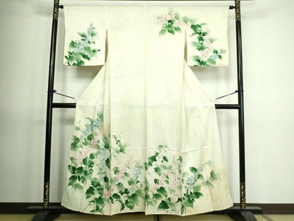 平和屋着物▽訪問着 単衣 手描き 草花文 正絹 逸品 DAAV9635sf