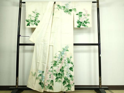 平和屋着物▽訪問着 単衣 手描き 草花文 正絹 逸品 DAAV9635sf
