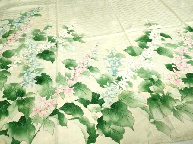 平和屋着物▽訪問着 単衣 手描き 草花文 正絹 逸品 DAAV9635sf