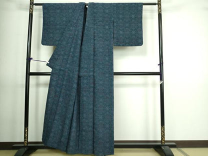 平和屋着物▽上質な紬 単衣 花唐草文 正絹 逸品 DAAV9638sf