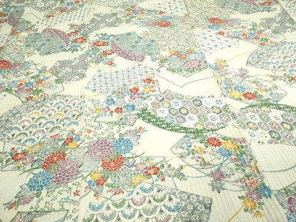 平和屋着物▽上質な小紋　単衣　型染め　地紙草花文　正絹　逸品　DAAV9639sf