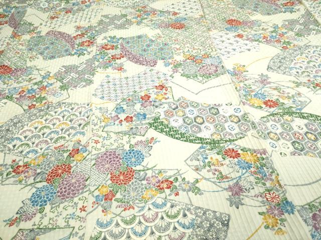 平和屋着物▽上質な小紋　単衣　型染め　地紙草花文　正絹　逸品　DAAV9639sf