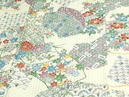 平和屋着物▽上質な小紋　単衣　型染め　地紙草花文　正絹　逸品　DAAV9639sf