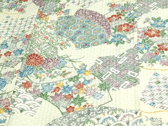 平和屋着物▽上質な小紋　単衣　型染め　地紙草花文　正絹　逸品　DAAV9639sf
