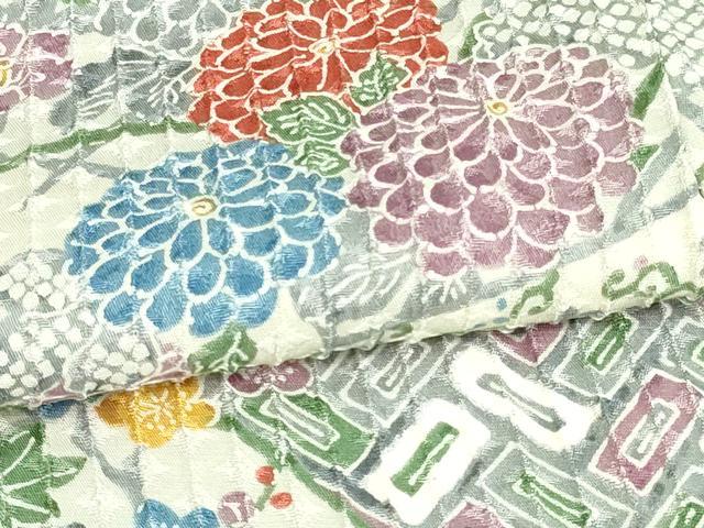 平和屋着物▽上質な小紋　単衣　型染め　地紙草花文　正絹　逸品　DAAV9639sf