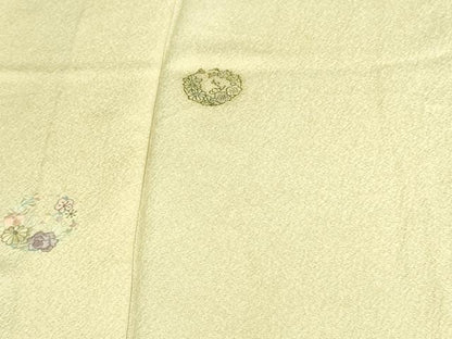 平和屋着物▽染めと織　彩密友禅作家や万本遊幾作　小紋　単衣　刺繍　草花文　正絹　逸品　DAAV9642sf