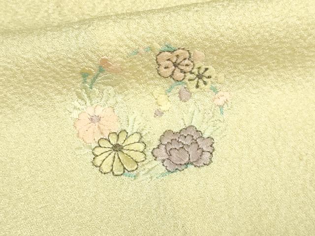 平和屋着物▽染めと織　彩密友禅作家や万本遊幾作　小紋　単衣　刺繍　草花文　正絹　逸品　DAAV9642sf