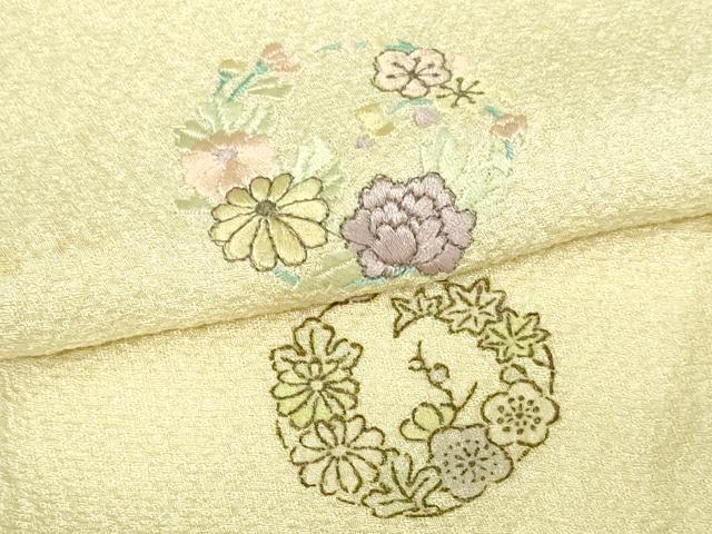 平和屋着物▽染めと織　彩密友禅作家や万本遊幾作　小紋　単衣　刺繍　草花文　正絹　逸品　DAAV9642sf