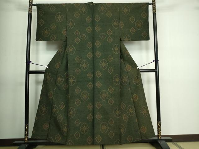 平和屋着物▽上質な紬 単衣 花菱文 正絹 逸品 DAAV9646sf