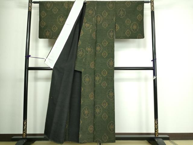 平和屋着物▽上質な紬 単衣 花菱文 正絹 逸品 DAAV9646sf