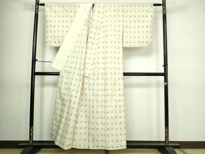 平和屋着物▽上質な紬　単衣　吉祥文　正絹　逸品　DAAV9652sf