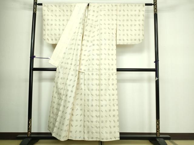 平和屋着物▽上質な紬　単衣　吉祥文　正絹　逸品　DAAV9652sf