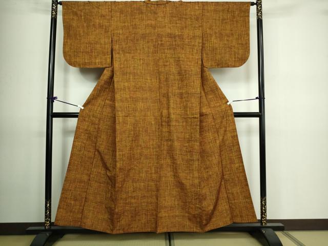 平和屋着物▽上質な紬　単衣　格子　正絹　逸品　DAAV9653sf