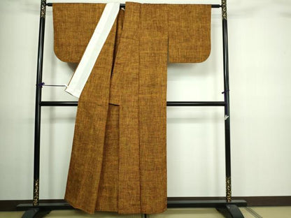 平和屋着物▽上質な紬　単衣　格子　正絹　逸品　DAAV9653sf