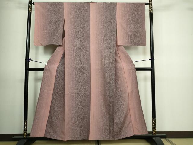 平和屋着物▽上質なお召 単衣 変わり縞 銀通し地 正絹 逸品 DAAV9658sf
