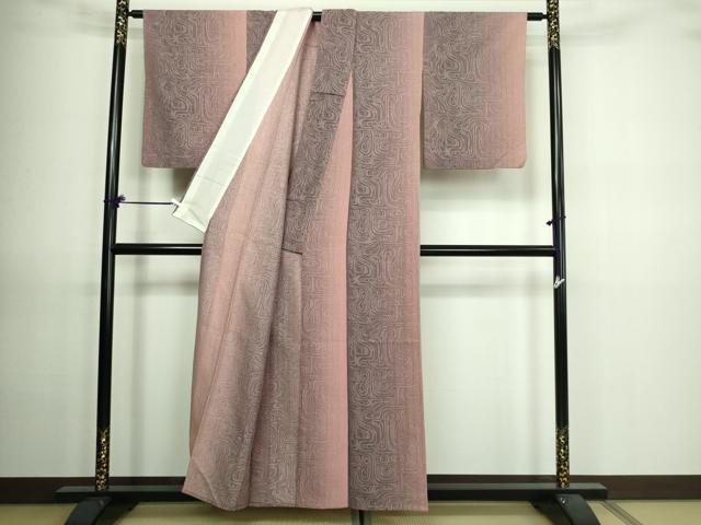 平和屋着物▽上質なお召 単衣 変わり縞 銀通し地 正絹 逸品 DAAV9658sf