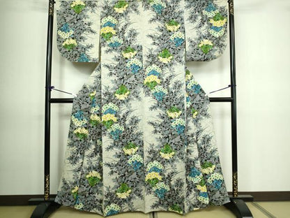 平和屋着物▽上質な小紋 単衣 紫陽花 金彩 正絹 逸品 DAAV9663sf