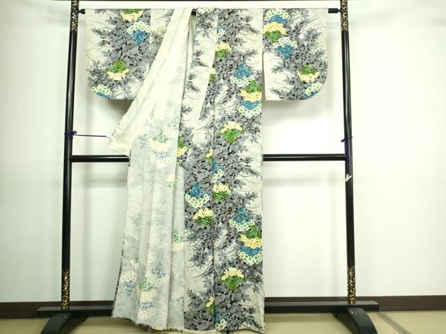 平和屋着物▽上質な小紋 単衣 紫陽花 金彩 正絹 逸品 DAAV9663sf