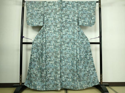平和屋着物▽上質な小紋　単衣　型染　流水舞葉文　正絹　逸品　DAAV9665sf