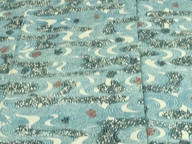 平和屋着物▽上質な小紋　単衣　型染　流水舞葉文　正絹　逸品　DAAV9665sf