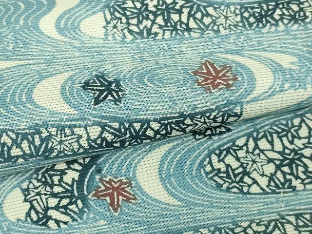 平和屋着物▽上質な小紋　単衣　型染　流水舞葉文　正絹　逸品　DAAV9665sf