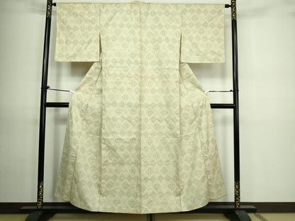 平和屋着物▽上質な紬 単衣 花菱文 正絹 逸品 DAAV9666sf