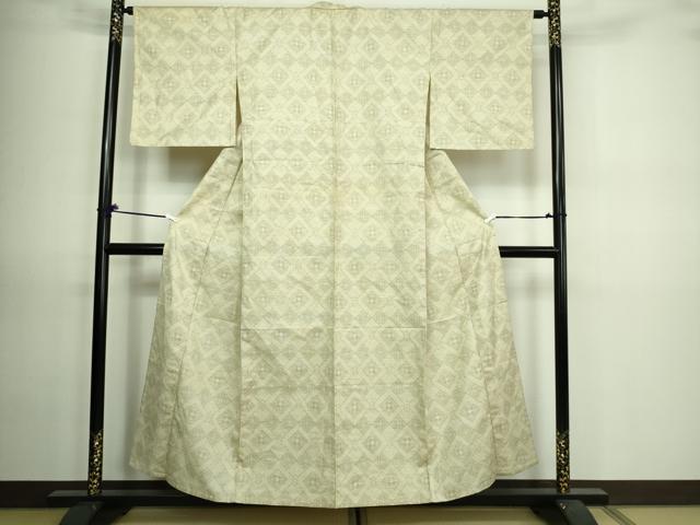 平和屋着物▽上質な紬 単衣 花菱文 正絹 逸品 DAAV9666sf
