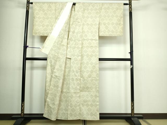 平和屋着物▽上質な紬 単衣 花菱文 正絹 逸品 DAAV9666sf