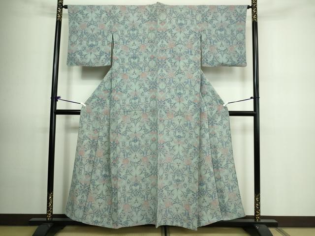 平和屋着物▽上質な小紋 単衣 花唐草文 正絹 逸品 DAAV9667sf