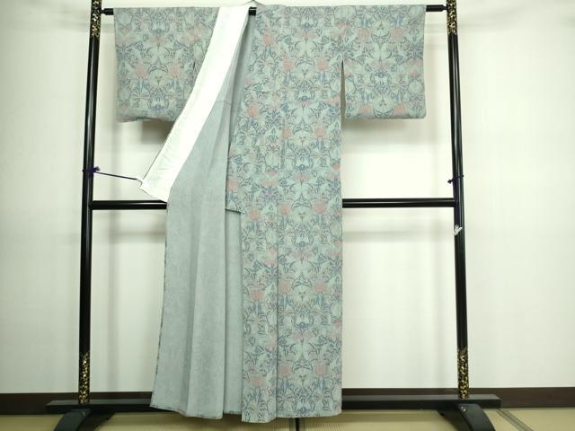 平和屋着物▽上質な小紋 単衣 花唐草文 正絹 逸品 DAAV9667sf
