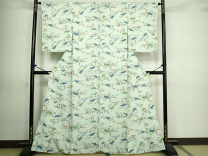 平和屋着物▽上質な小紋 単衣 枝花文 正絹 逸品 DAAV9668sf