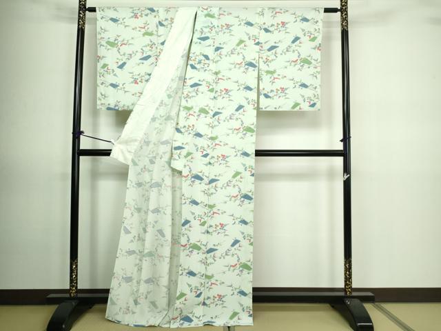 平和屋着物▽上質な小紋 単衣 枝花文 正絹 逸品 DAAV9668sf