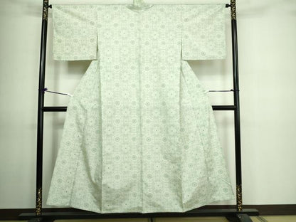 平和屋着物▽上質な紬　単衣　亀甲花文　正絹　逸品　DAAV9671sf