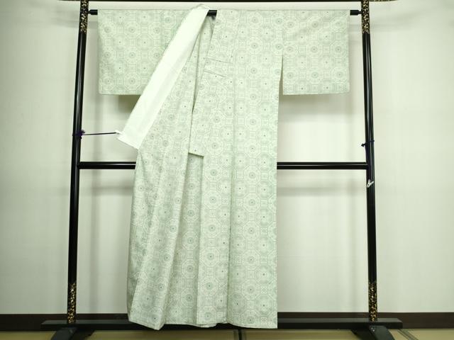 平和屋着物▽上質な紬　単衣　亀甲花文　正絹　逸品　DAAV9671sf