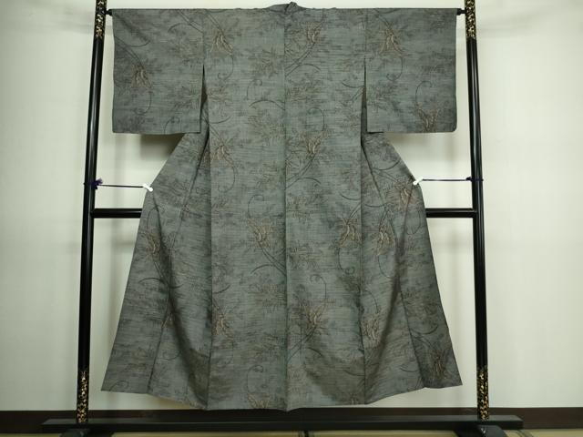 平和屋着物▽上質な紬 単衣 舞蝶文 正絹 逸品 DAAV9673sf