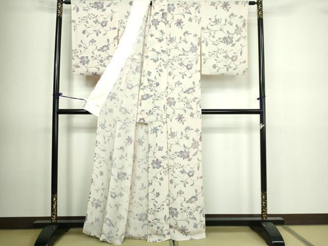 平和屋着物▽上質な小紋 単衣 更紗花文 反端付き 正絹 逸品 DAAV9674sf