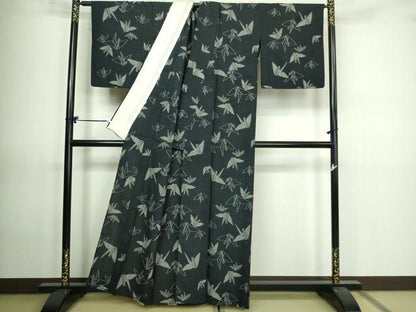 平和屋着物▽上質な紬 単衣 折り鶴 正絹 逸品 DAAV9675sf
