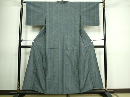 平和屋着物▽結城紬 単衣 花唐草文 正絹 逸品 未使用 DAAV9677sf