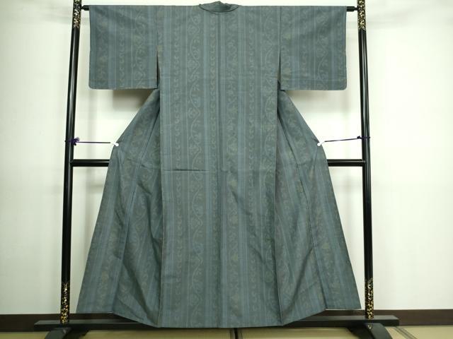 平和屋着物▽結城紬 単衣 花唐草文 正絹 逸品 未使用 DAAV9677sf